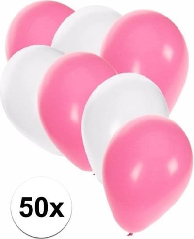 50x ballonnen wit en lichtroze - knoopballonnen