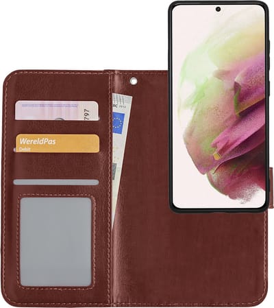 Hoesje - 2 in 1 - Geschikt voor Samsung Galaxy S21 Ultra - Met Uitneembare Hard Cover - Bookcase - Wallet Case - Met Pasjeshouder - Book Case - Uitneembaar - Pashouder - Kunstleer - Bruin