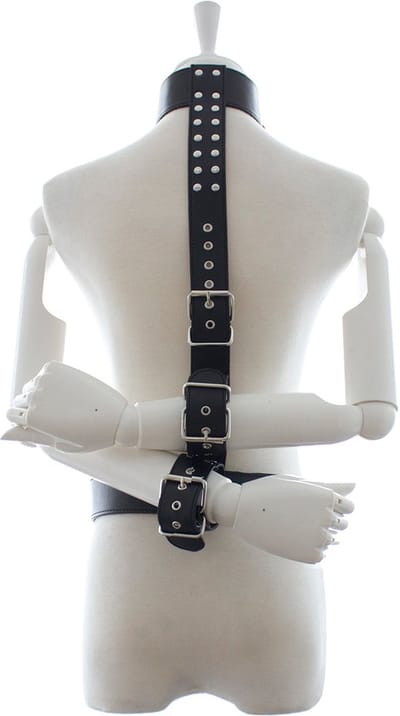 Fixxx - Verstelbare Collar met Polsboeien aan Riem - PU Leer - Zwart