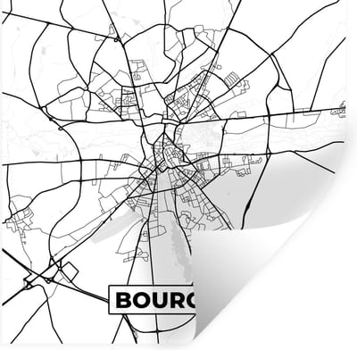 Muurstickers - Sticker Folie - Bourges - Frankrijk - Stadskaart - Plattegrond - Kaart - Zwart wit - 100x100 cm - Plakfolie - Muurstickers Kinderkamer - Zelfklevend Behang XXL - Zelfklevend behangpapier - Stickerfolie