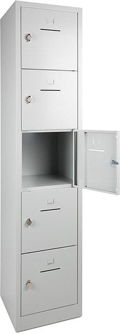 Lockerkast SHC met 5 deuren voorzien van brievensleuf in blauw met hangoogsluiting (excl. hangslot)