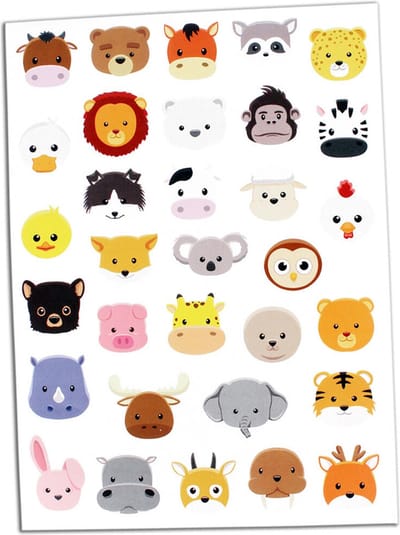 Stickers - Gezichten Boerderijdieren & Wilde Dieren - Scrapbook Hobby DIY - 2 Stickervellen - 2-3cm - 64 Stuks