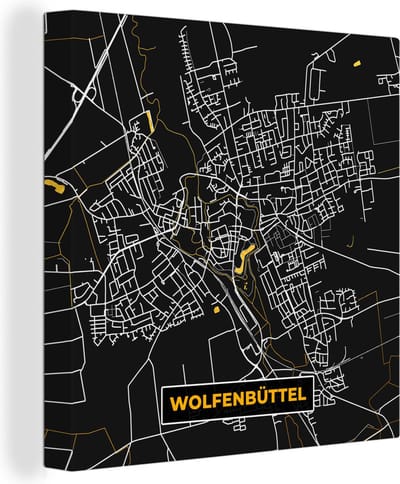Canvas Schilderij Goud – Duitsland – Plattegrond – Gold – Stadskaart – Kaart – Wolfenbüttel - 20x20 cm - Wanddecoratie