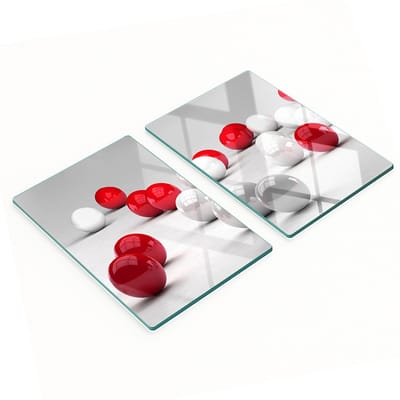 Twee decoratieve glazen keukenplanken met rode en witte ballen, 2x40x52 cm
