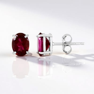 Cavill - Zilveren Oorbellen - 925 Sterling Zilver met Platina - Ovale Rode Topaas 2,68 ct - Braziliaanse Edelstenen - Elegante Dames Oorbellen