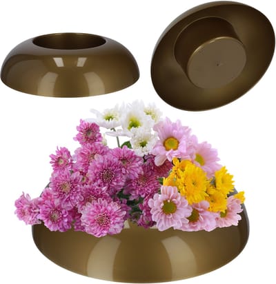 KADAX Ikebana Ikebana Kunststof vaas, bloempot, bloemenschaal, Japanse zonnebloemhouder voor zonnebloemen, ikebana-bloemenvaas, bloemstukken, rond, goud, diameter 9,5 cm