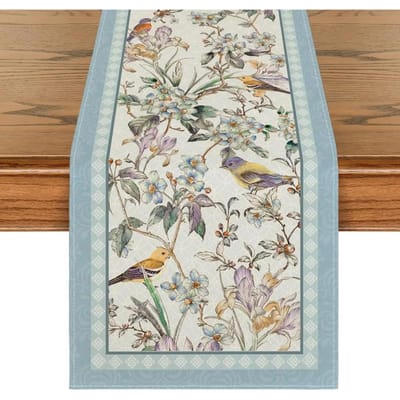 Blauwe Vogels Bloemen Bloei Linnen Tafelkleden Bruiloft Decoratie Duurzaam Keuken Huis Eettafelkleden Feestdecoraties 150x33cm gray