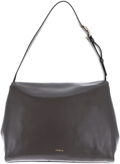 FURLA Leren schoudertas Domus Shoulder Bag 32 Urban Gray donkergrijs