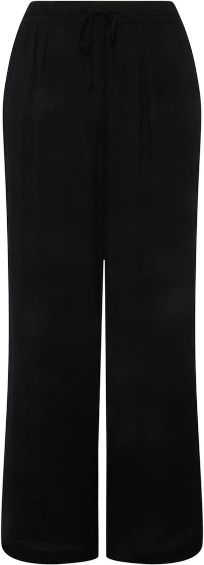 Ulla Popken - Dames - Broek Rose wijde pijpen elastische band tunnelkoord - Zwart - Maat 62+