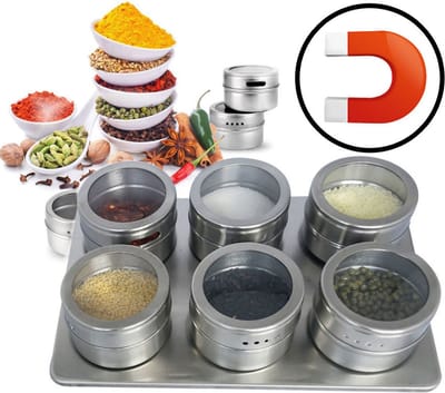 Kruidenrek met 6 Magnetische Kruidenpotjes - Kruidenpot met Magneet - Keuken Kruidenrekje voor specerijen - Spice Rack