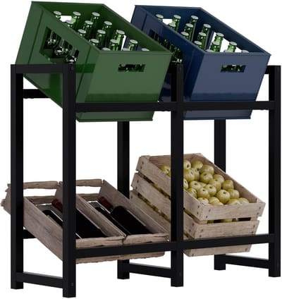 CLP Krattenrek Stack - Metalen Drankkrat Rek voor 2 tot 9 Kratten - Stevige Flessenkrat Standaard - Moderne Uitstraling - zwart - 4 Kratten