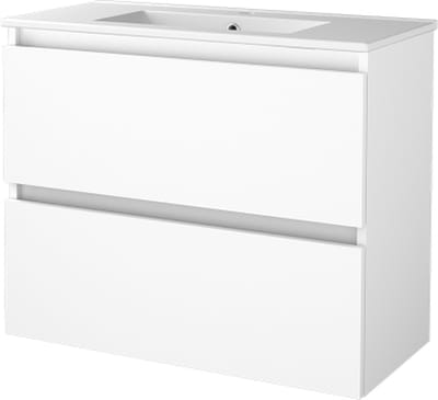Basic Start 39 badmeubelset met greeploze wastafelonderkast met 2 lades en porseleinen wastafel met 1 kraangat 80 x 39 cm, ice white
