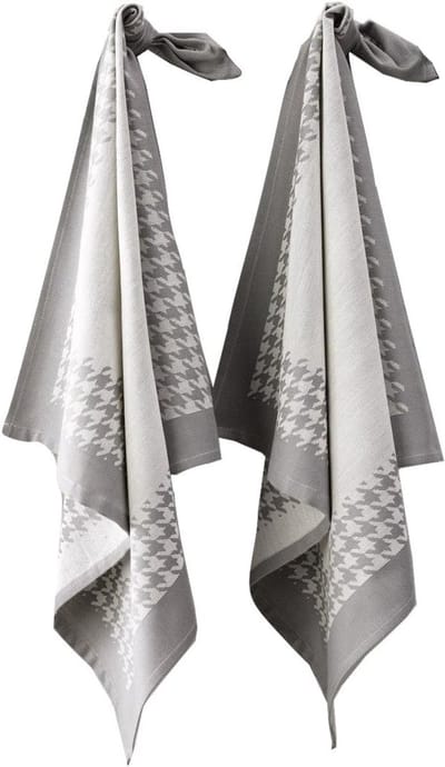 Famanu - Set van 2 katoenen Pied de Poule theedoeken 66x66 cm, De Witte Lietaer kwaliteit