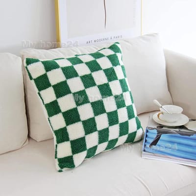 1 Stuk 45*45cm 50*50cm Schaken Plaid Pluche Kussenhoes Gebreide Auto Bank Plaid Kussenhoes Korte Fleece Kussenhoes Kussen 45x45cm