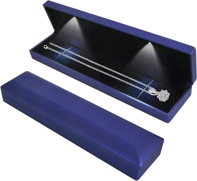 Elegante Sieraden Doos met LED Verlichting voor Kettingen en Armbanden, Luxe Velours Display Case voor Huwelijksaanzoeken en Cadeaus, 23*5.5*3.5cm