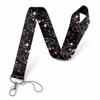 Travel Cords - Keycord Hartjes Neon Roze - Stevig nylon - Metalen haak