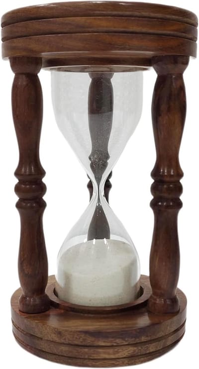 Houten Zandloper - Zandklok Timer - Tijd Meten - Antiek Houten Frame - 18 cm Hoog - Bruin Wit