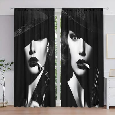 2 stuks Modern Meisje Bedrukte Gordijn voor Huisdecoratie - Tunnel voor Roede Raambekleding voor Slaapkamer, Kantoor, Keuken, Woonkamer 107cmX213cm X 2pcs
