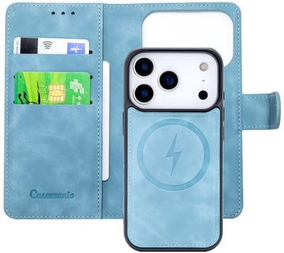 CaseMania Bookcase hoesje geschikt voor iPhone 17 Pro Max - Effen Aqua - Kunstleer - 2-in-1 Magnetisch Uitneembaar Design - Compatible met MagSafe