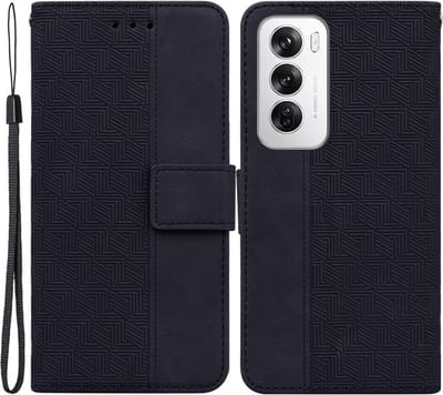 Coverup Hoesje - Geschikt voor OPPO Reno12 Hoesje - Coverup Geometric Book Case - Zwart