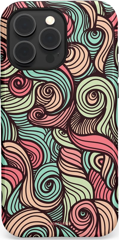 Casetastic hoesje geschikt voor Apple iPhone 15 Pro Max - MagSafe - Dubbellaagse bescherming - Pastel Swirl Vibes - Fashion Case - Taupe Donkergrijs Saliegroen Grijs