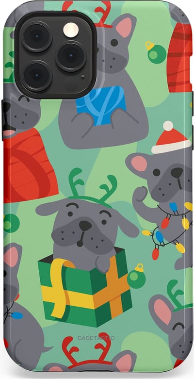 Casetastic hoesje geschikt voor Apple iPhone 12 / Apple iPhone 12 Pro - MagSafe - Dubbellaagse bescherming - Hondje als Kerstcadeau - Fashion Case - Mintgroen Grijs Rood