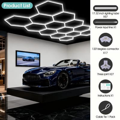 Miryx LED-garagelamp - 14 Zeshoekige - Superhelder - Doe-Het-Zelf - Koppelbare Plug-in Plafondlamp Voor Werkplaats, Sportschool, Autoverzorging, Magazijn