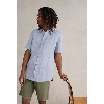White Stuff Pembroke Ss Linen Shirt Chambray Blue Maat: S | Casual Overhemden Outlet | Heren | Blauw