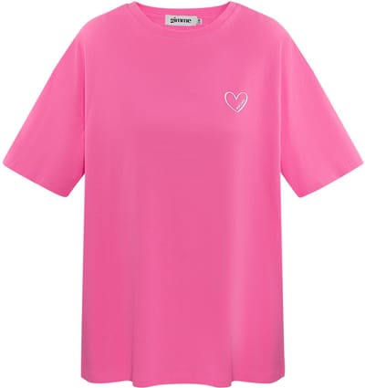 Mon Chéri Graphic Tee – Katoenen T-shirt met Print – Charmante Top voor een Casual Look - Fuchsia - Maat S