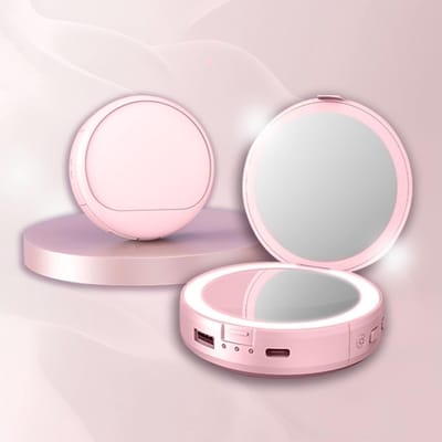 4-in-1 Elektrische Handwarmer met Powerbank, Make-up Spiegel en LED Verlichting, 3 Temperatuurinstellingen, Draagbaar en Multifunctioneel voor Koudere Dagen