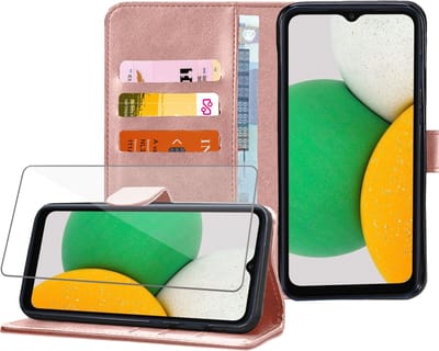 Geschikt voor Samsung A03 Core Book Case Hoesje + Screenprotector – Magnetische Flip Portemonnee Rose - Gehard Glas