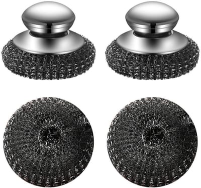 Dailygoods- Schrobber 2 Stuks - Roestvrij Staal - Vervangbare Borstelkop - Efficiënte Reiniging - Comfortabel Handvat - Diep in Spleten Doordringen - Schoonmaakborstel