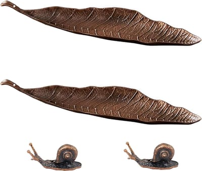 Famanu - Set van 4 bronzen wierookhouders met blad- en slakdesign, metalen asvanger voor yoga, meditatie en woondecoratie