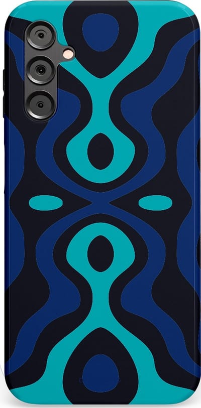 Casetastic Hoesje Geschikt voor Samsung A14 (5G/4G) - Stijlvolle Beschermende Duo-layer Case - Blauwe Golf Lijnen