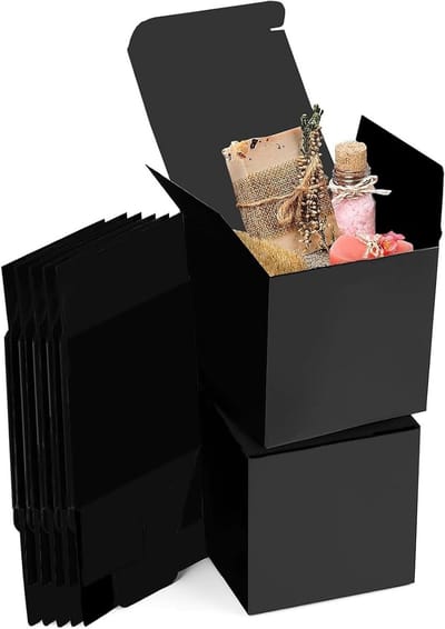 15 Stuks Cadeau Dozen van Kraft Papier en Zwart Karton met Deksel, 10 x 10 x 10 cm, Vierkante Dozen voor Cadeaus, Feestjes, Verjaardagen en Bruiloften