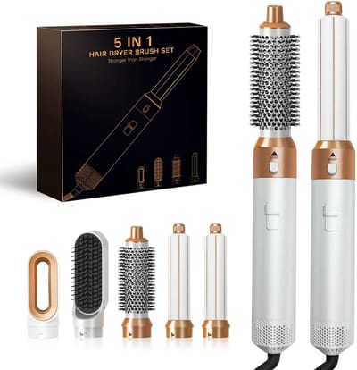 Bech Föhnborstel 5-in-1 - Airstyler - Krultang - Haardroger - Warmeluchtborstel - Stijltang - 6000W- White Gold Edition