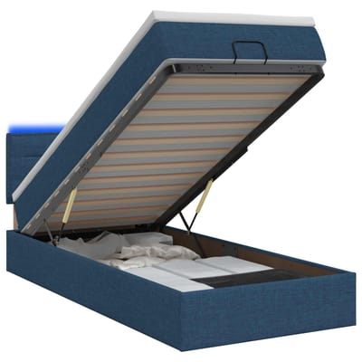 vidaXL - Ottomaanse - Bed - met - Matras - en - LED - Blauw - 100 - x - 200 - cm - Stof