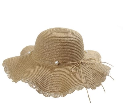 Strohoed- opvouwbare zonnehoed voor dames- zomerse- ademende strandhoed met brede rand en zachte rand- met mooie parels- UV-bescherming-UPF 50- geschikt voor wandelen- reizen en vakantie