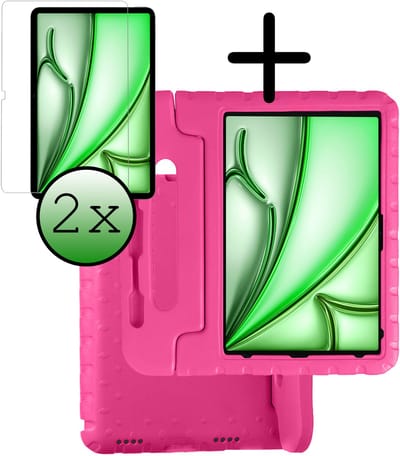 Hoesje Geschikt voor Apple iPad Air M3/M4 (2025/2026) - 13 inch - Met 2x Screenprotector - Kinderhoes Shockproof Bumper - Kidsproof Case - Tablet Hoes - Kinder Hoes Cover - Roze