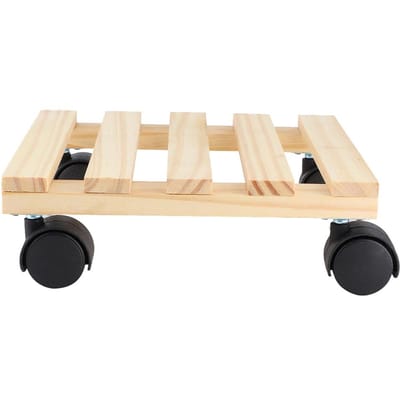 Houten Bloemen Plantenpot Basis Roller Verrijdbare Dienblad Rek Houder met Wielen voor Tuinbenodigdheden beige