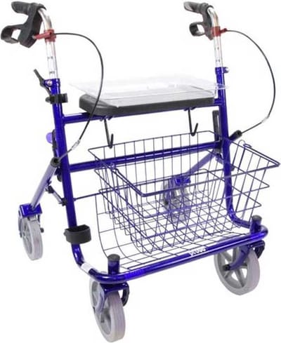 Premis Provo Rollator 2e Generatie – Lichtgewicht (8kg) - Inklapbaar – Comfortabele Rollator met Mandje, Dienblad en Stokhouder - Metallic Blauw