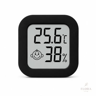 FLØRA Living Hygrometer Binnen – Digitale Thermometer & Luchtvochtigheidsmeter – Weerstation voor Kamer, Slaapkamer & Babykamer – Incl. Batterij & Plakstrip – Zwart
