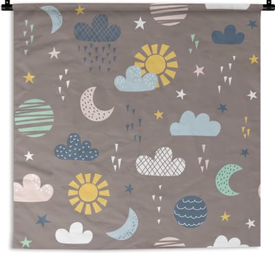 Wandkleed - Wanddoek - Wolken - Zon - Design - 90x90 cm - Wandtapijt