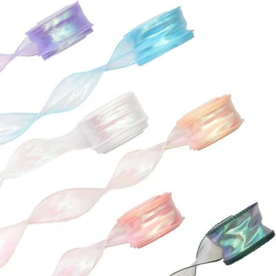 Dailygoods - 6 Rollen Iriserend Organza Lint, 4 cm Breed, 9 m per Rol, Diverse Kleuren voor Cadeauverpakking, Knutselen, Bruiloft Decoratie en Feestbenodigdheden