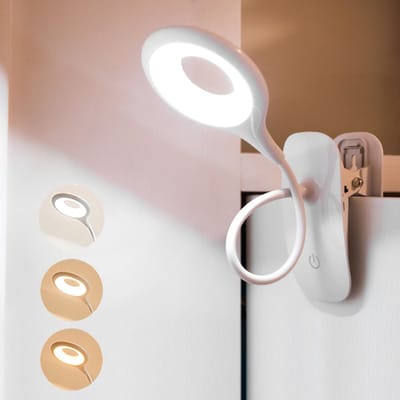 Deze nachtlamp met clip is voorzien van een clip en kan gebruikt worden als leeslamp naast het bed. Hij heeft aanraakbediening, een oogvriendelijk ontwerp, een oplaadbare USB-batterij, een flexibele arm en drie standen, waaronder wit licht.