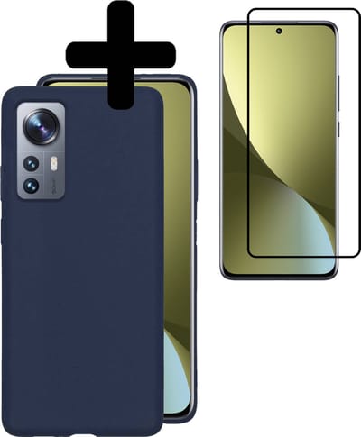Hoesje - Met Screenprotector - Geschikt voor Xiaomi 12 Pro - Sterk & Shockproof - Back Cover - Siliconen Case - Telefoon Hoes - Telefoonhoesjes - Donkerblauw