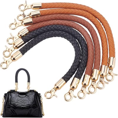 Zes Stuks Gevlochten Tasriemen in Drie Kleuren, 31.5 cm PU Leer Handtas Handvatten voor DIY Onderarmtas en Schoudertas met Gouden Kreeftsluiting