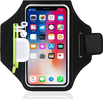 Verstelbare en Zweetbestendige Telefoonhouder Armband voor Sport, Geschikt voor iPhone 16 15 14 13 12 Pro, Inclusief Sleuteltas en Veiligheidsfuncties (Zwart)