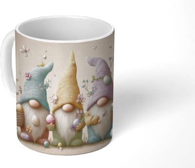 Mok - Koffiemok - Kabouters - Pastelkleuren - Eieren - Bloemen - Mokken - 350 ML - Beker - Koffiemokken - Theemok