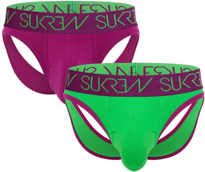 SUKREW V-Brief Multipack 1x Deep Purple + 1x Verdant Green - MAAT XS - Heren Ondergoed - Slip voor Man - Mannen Brief